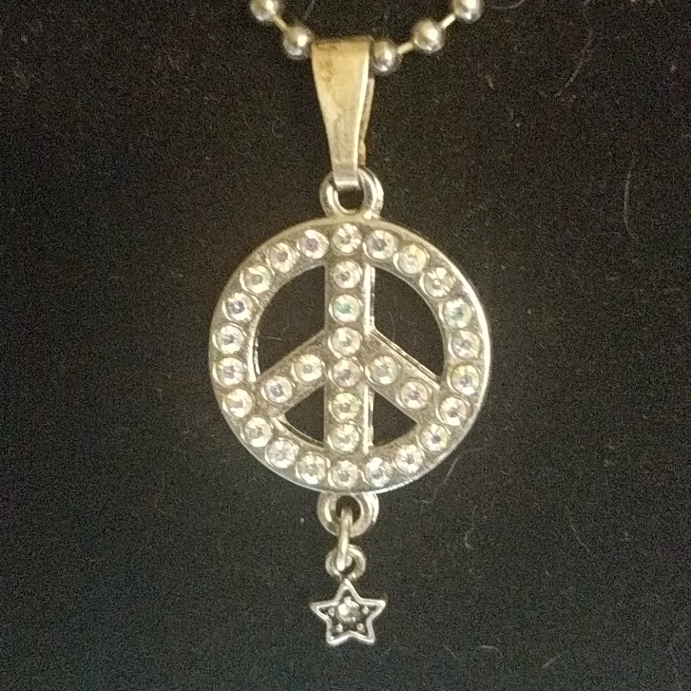 Peace Sign with Star and Austrian Crystals 18 inch